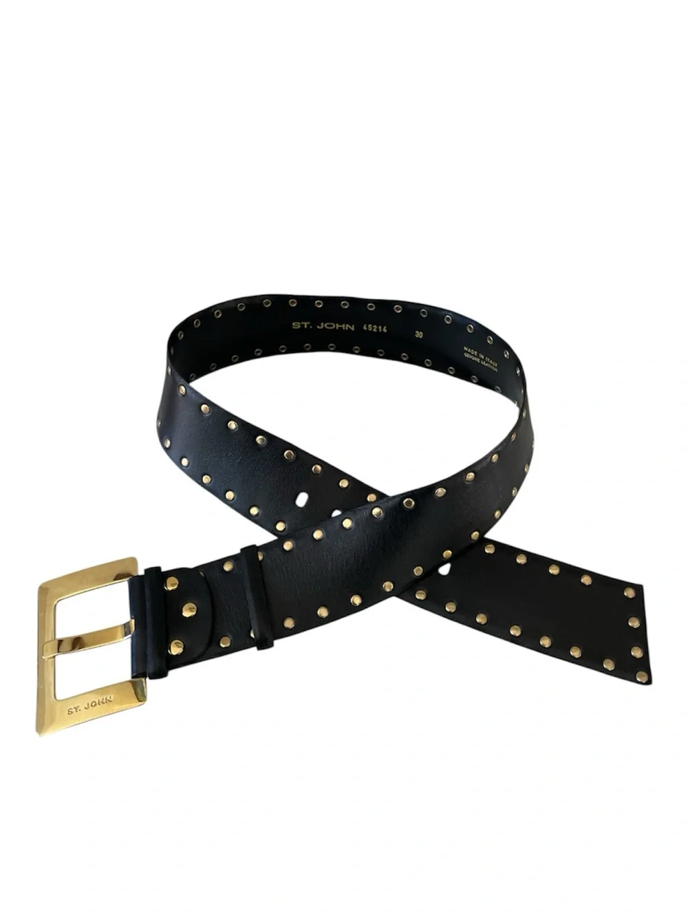 St. John Black Leather‎ Studded Belt Gold Hardware Minimalist Western Size 30